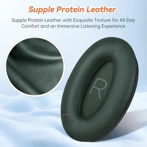 Image of Aurivor Replacement Ear Pads for Bose QuietComfort 45 35 ii (QC45 QC35) Headphones, Earpads Cushions for QC SE SC & New Quiet Comfort (Deep Bass), with Softer Foam & Protein Leather (Cypress Green)