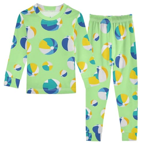 Pajama Sets Long Sleeve Beach Balls on Green Soft Comfy Sleepwear 2 Piece PJS 3-8T