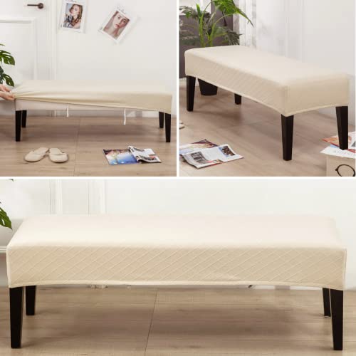 Searchi Dining Bench Cover, Stretch Washable Upholstered Bench Slipcover, Jacquard Bench Seat Protector, Rectangle Bench Covers For Dining Room, Bedroom, Living Room, Kitchen (Beige) #TOP3