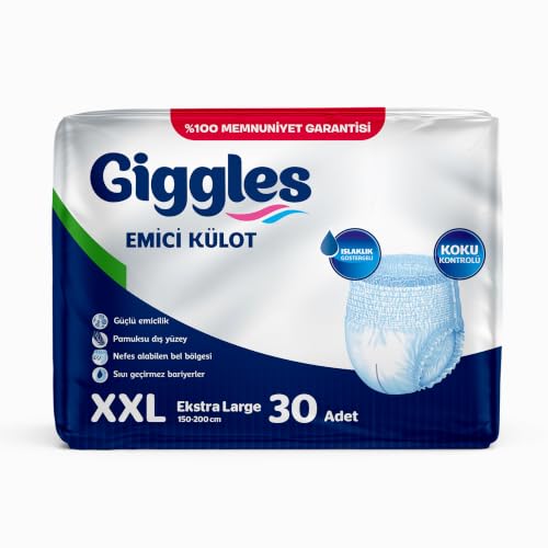 Paket — Giggles Yetişkin Emici Külot Bez XXLarge Bel Ölçüsü 170+cm Islaklık Göstergeli 30'lu 1 30 Adet