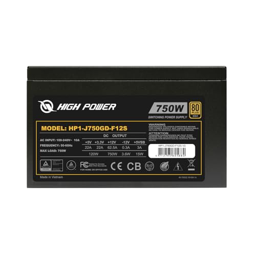 Image of HIGH POWER 750W 80 Plus Gold Certified PC Power Supply ATX 3.1 Compatible & PCIe 5.1 Compliant, Active PFC with Whisper 120mm Fan for Quiet Operation, and Reliable Performance