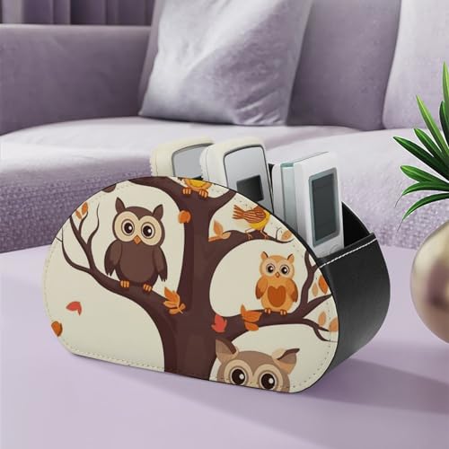 Idée cadeau déco avec ce support télécommande imprimé hiboux et arbre à café