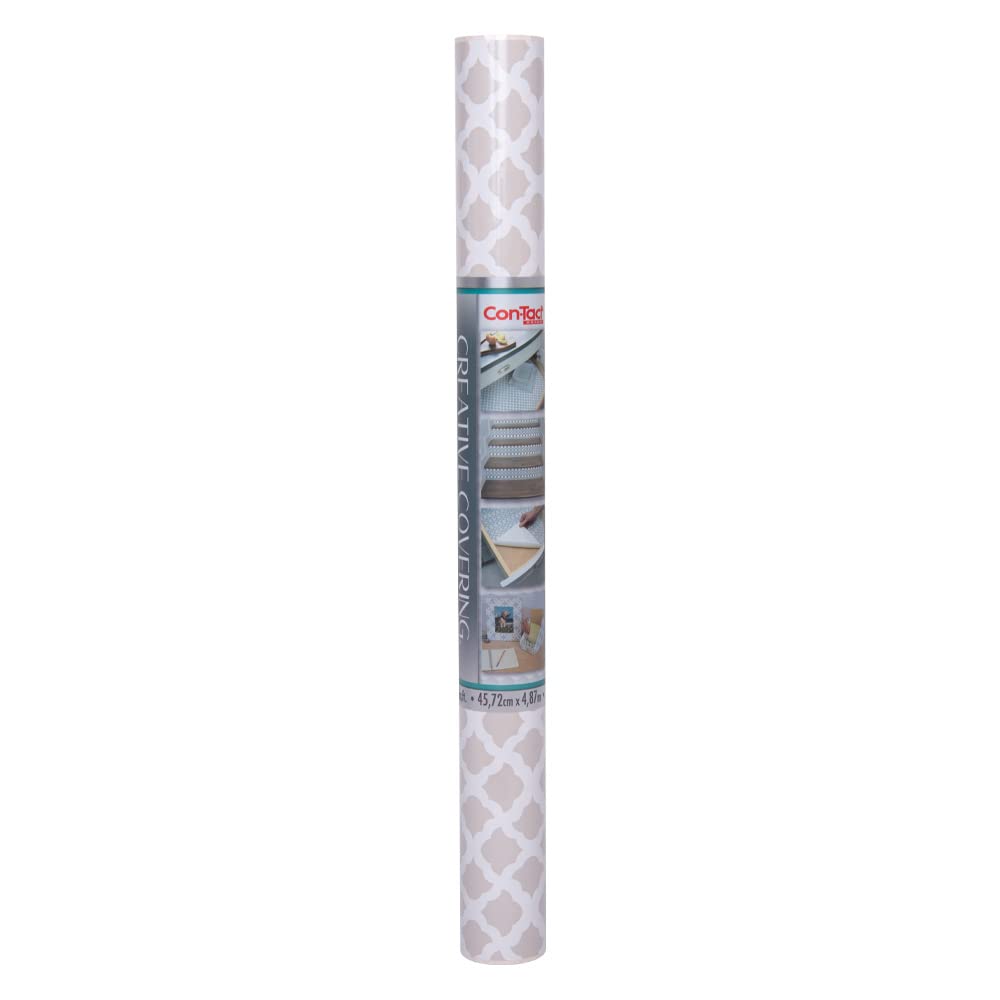 Con-Tact Brand Creative Covering, Self-Adhesive Shelf Liner, Multi-Purpose Vinyl Roll, Easy to Use and Apply, 18'' x 16', Talisman Taupe