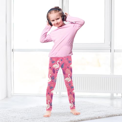 KLL Pink and White Color Flamingo Illustration Toddler Girls Legging Fashion Full Length Pants Sports4