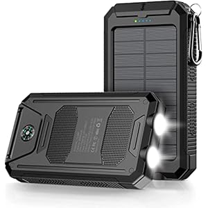 Mregb Power Bank,Solar Charger,36800mAh 5V3.1A QC 3.0 Dual 2 USB Port Built-in Powerful Flashlight IPX7(Black)
