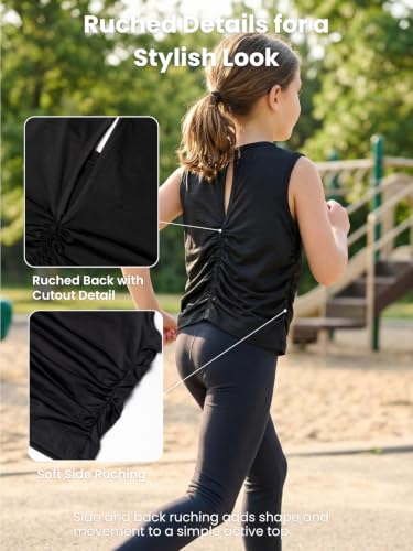 Image of WELAKEN Girls' Athletic Tank Top - Mesh Open Back Sleeveless Sports Shirt for Active Kids