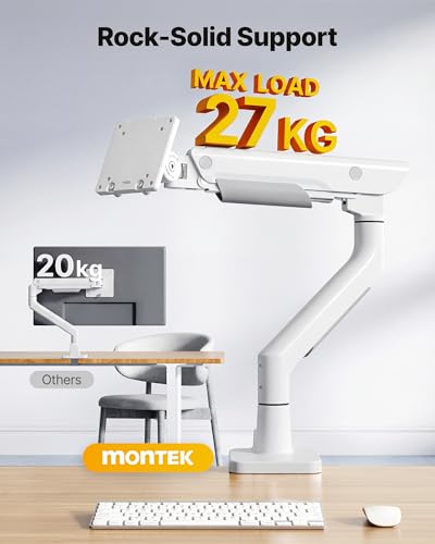 Bras de moniteur blanc monTEK pour optimiser le télétravail sur écran géant