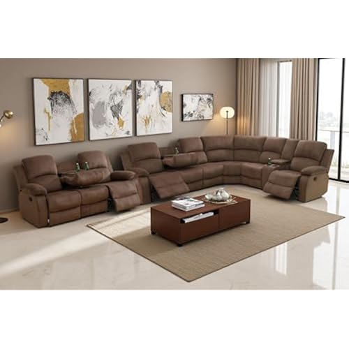 A Ainehome Manual Reclining Sectional Sofa Set with Storage, Corduroy Sofa Sets, Recliner Sectional Couches for Living Room with 4 Recliner Seats(Living Room Set, Taupe Brown)