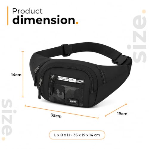 Image of Waist Bag for Man & Woman | Travel Handy Hiking Running Pouch with Zipper | Adjustable Strap Fanny Pack for Documents Money Card Phone Earphone (Army Black)