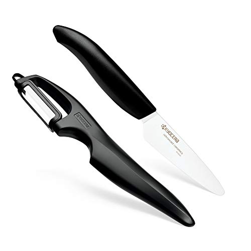Kyocera Advanced Ceramic 3-Inch Paring Knife With Vertical Double Edge Peeler, Black #TOP22