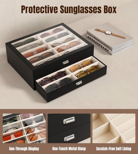 Image of NEWLOOP 20 Slots Sunglass Organizer Drawer Display Case for Multiple Pairs of Eyeglass Storage Box for Women Men