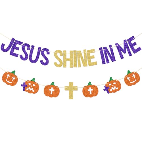 Halloween Christian Banner, Pumpkin Jesus Shine In Me Banner, Halloween