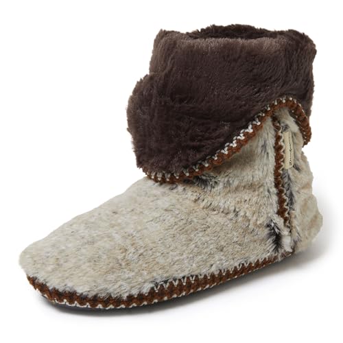 Dearfoams Women's Fuzzy Memory Foam Beth Bedroom Bootie Slipper Sock with Grippers