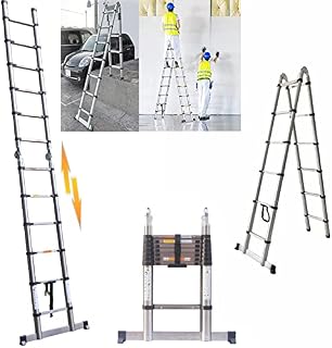 3.8M Telescopic Ladder 12.5FT Extension Ladder 1.9M+1.9M A-Frame Multi-Purpose Anti-Slip Folding Ladder Lightweight Portable Loft Ladders Collapsible Ladder for Outdoor Indoor Work, 330 Pound Capacity