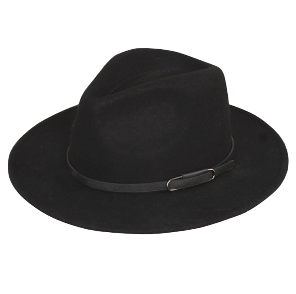 ericotry Sombrero de Fedora de ala ancha negro clásico con hebilla de cinturón Fieltro Fedora Cap Trilby Sombrero de Panamá Gorra Derby