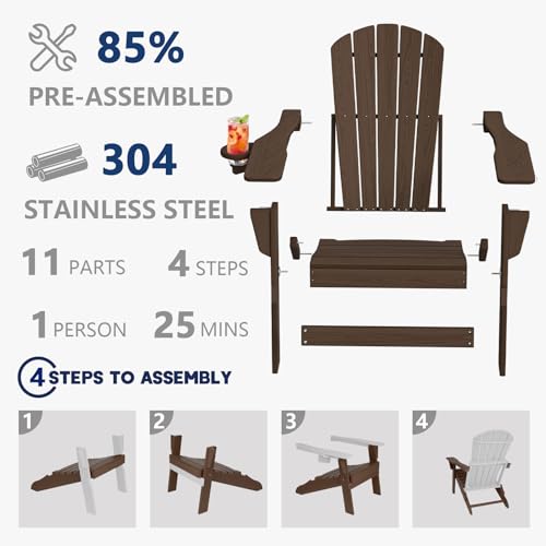 image for Plawdlik Folding Adirondack Chair, SGS Tested, Wooden Textured with Cu