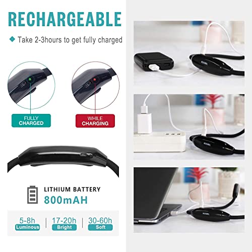 Vekkia Rechargeable Neck Reading Light - Led Book Lights For Reading In Bed, 3 Colors, 9 Brightness Levels Reading Light, Hands Free For For Bookworms, Crafts & Runner (Black & Blue) #TOP4