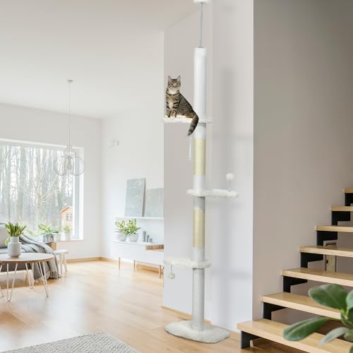 Árbol para gatos ajustable con postes rascadores blanco miniatura 2