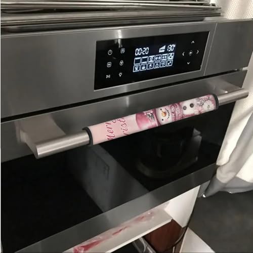 Image of 6 Pieces Refrigerator Door Handle Covers Washable Fridge Microwave Dishwasher Door Cloth Protector Keep Off Smudges, Fingerprints, Food Stains, Cute Pink Snowman Daisy Merry Christmas