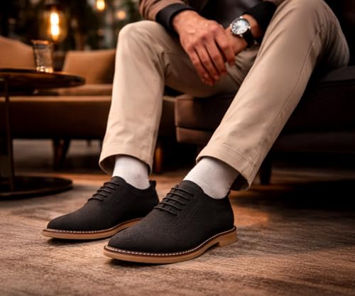 Image of Kraasa Men's Casual Sneaker Lace-Up Oxford Shoes | Breathable Knit Upper | Lightweight & Comfortable | Stylish Brown Sole | Office