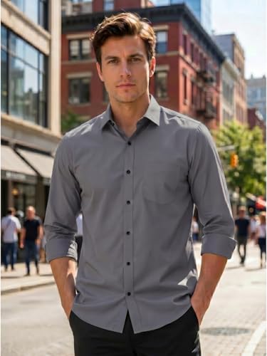 Image of Men's Regular Fit Solid Pattern Cotton Shirt with Spread Collared Long Sleeve Standard Length and Button Down Closure Type | Shirts | Stylish Shirts for Men