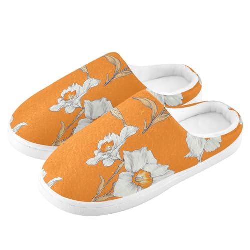 JUNZAN Safari Narcissus Orange Cotton Slippers for Men Washable Memory Foam Ladies Slippers for Bedroom Birthday Presents 6-74