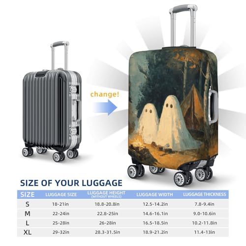 Vintage Ghosts Camping In The Woods Elastic Travel Luggage Covers Dustproof Scratch-Resistant Suitcase Protector Fit 22-24 Inch4