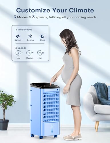Image of 43-INCH Evaporative Air Cooler, Portable Air Conditioners w /Cool Mode & 3 Speeds, 12H Timer for Auto-Off & Remote, 1 Gallon Water Tank, Wider Oscillating, Air Cooler for Room Bedroom Office