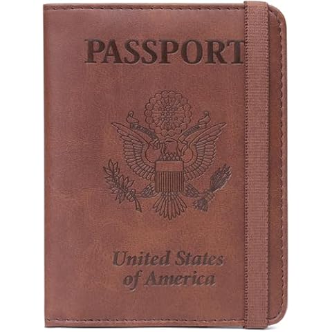 Shvigel US RFID Blocking Passport Card Holder For Travel - USA Faux Leather Passport Cover – Small American Passport Protector Case for Women Men (Brown) Cover