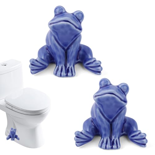 2 Pack Toilet Bolt Caps Decorative, Ceramic Frog Toilet Screw Covers Cute Porcelain Hidden Bottom Cover Easy to Install Perfect for Bathroom Decoration (Blue)