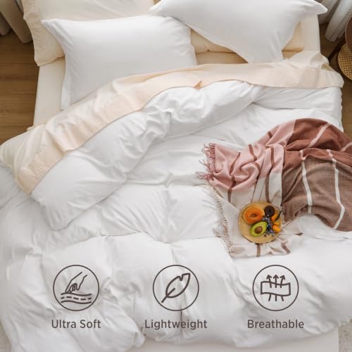Image of Bedsure Prewashed Duvet Cover King, Cotton-Like Soft Bedding Set, White