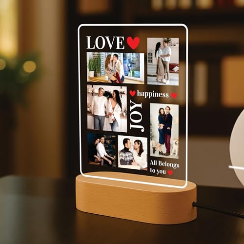 Image of Giftplease Customized LED Photo Frame for Couples | Personalized Picture Frame with Light & Wooden Stand | Custom Gift | Romantic Anniversary, Wedding, Birthday Gift for Him or Her CPL 13
