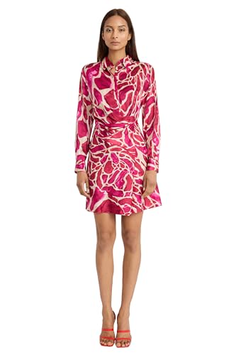 Image of Donna Morgan Women's Collared Mini Dress - Abstract Print, Gathered Waist, Flared Skirt for Special Occasions, Pink Dresses for Women