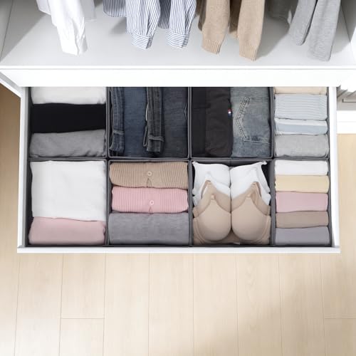 LAJIAKE 8er Set Schubladen Organizer passend für PAX Kleiderschrank 100×58 cm Faltbar Schubladeneinsatz für Kleidung & Kinderkleidung, modulares Design, stabil, Grau