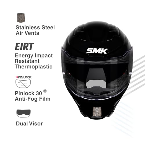 Image of SMK Agnar Solid ISI DOT & ECE 06 Certified Full Face Helmet with Pinlock 30 Antifog Visor (Black - XL)