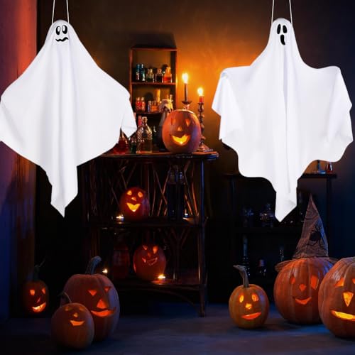 Halloween Outdoor Decoration, 2PCS Hanging Ghosts with Hanging Ghosts, for Halloween, Patio, Carnival, Tree, Porch, Patio, Lawn, Front Garden