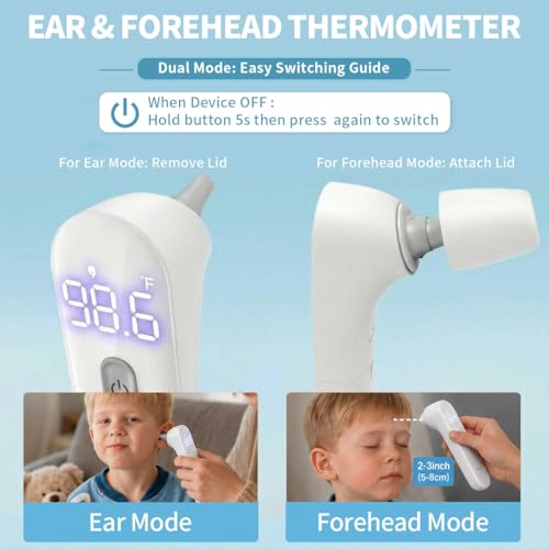 FDK Ear Thermometer for Adults and Kids, FSA Eligible Digital Accurate Ear and Forehead Thermometer Medical Grade with Fever Alarm, 1 Second Fast Reading LED Clear Display Silent Mode — view 3