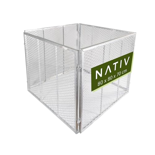 NATIV Garten Komposter 80x80x70 cm galvanisiert, Metallkomposter mit 448 Litern, Drahtkomposter für eigenen Kompost, Metall Komposter als Kompostsieb nutzbar, Kompostierer (Silber, 446 Liter)