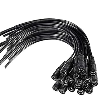 Wizzo (Pack of 20 Pieces) 12V DC Power Pigtail Female 2.1mm Cable Plug Wire Cable for CCTV Camera 16CM Moulded Connector Wire (Black)