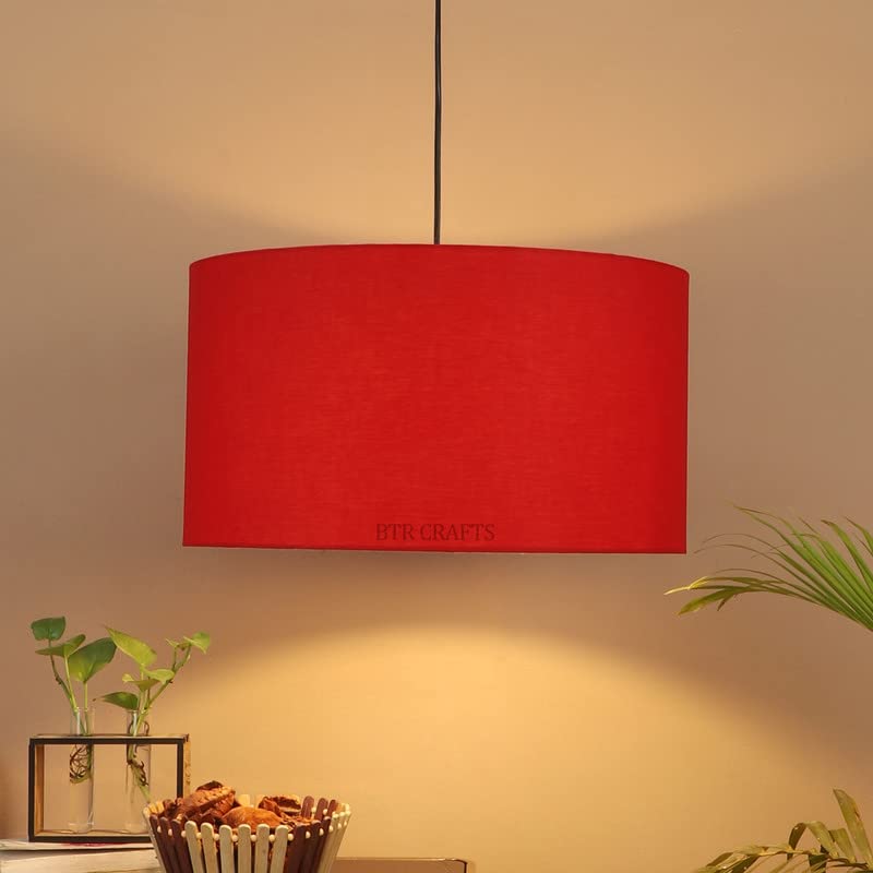 Red Color, Hanging Drum Lamp Shade, Decorative Light Lamp for Living Room, Home, Bedroom, Home Décor Lightning/Silver Canopy (18" inches)-picture-27