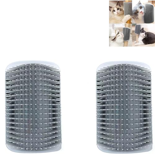 Spazzola per gatti,2 Pezzi Angolo dei Massaggi per Gatti,Parete Spazzola di Toelettatura,Auto Massaggio Spazzola Gatti,Cats Corner massaggio pettine con viti,per il massaggio del prurito,grigio