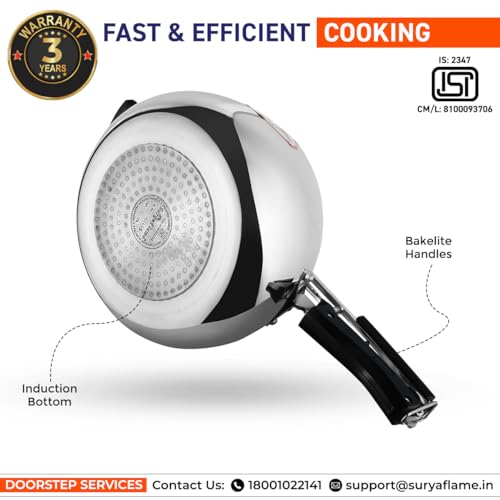 Image of Surya Flame Aluminium 5 Litre Pressue cooker inner lid,Queen Gas and Induction Compatible ISI certified (Silver) 3 Year Doorstep Warranty