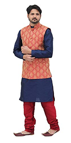 Image of Men's Silk Kurta Pyjama With Waistcoat