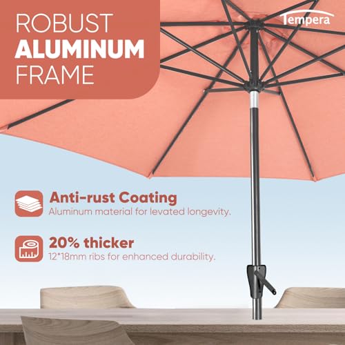 Image of Tempera Patio Market Outdoor Table Umbrella with Auto Tilt and Crank, Large Sun Umbrella with Sturdy Pole & Fade Resistant Canopy, Easy to Set