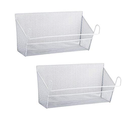 RuiyiF 2 Pack Bunk Bed Storage Basket,Dormitory Bedside Storage Baskets Metal Desk Corner Organizer Hanging with Hook for Books Phones Tissues Water Bottle (White)