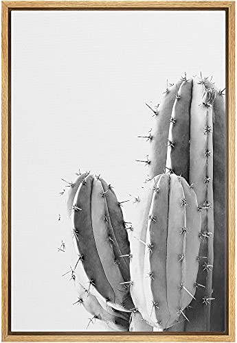 Color-Banner Framed Canvas Print Wall Art Detailed Desert Cactus Floral Plants Photography Modern Art Southwest Closeup Grey Black and White for Living Room, Bedroom, Office - 16"x24" Natural