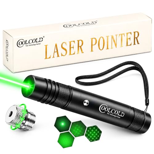 Image of COOLCOLD Laser Light Powerful, Green Laser Pointer, USB Rechargeable Long Range Laser Pen with Star Cap, Adjustable Beam & Light Effects for Presentation, Camping & Outdoor Use