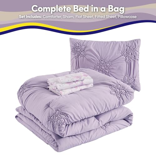 Image of Floral Pintuck Comforter Set Twin Size - Bed in a Bag with Sheets, Pillowcases & Shams - Soft Stylish Sports Bedding - All Season Boys Basketball Bed Set