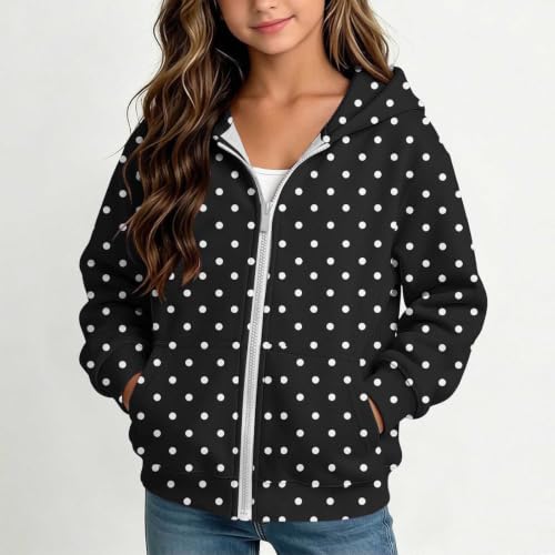 Kiavfrkp Cute Hoodies for Girls Fleece Full Zip Polka Dot Hooded Sweatshirt - image 2