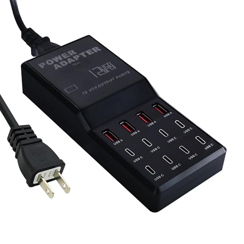 Haioulun 65W 12-in-1 USB C Desktop Charger Station for MacBook Pro/Air, iPhone 15, iPad, (8×USB-C + 4×USB-A), 5ft Flat Power Cord, Home & Office Use